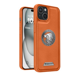 Vaku ® Apple iPhone 15 Regal Shield Metal Lion Engraved Leather Protective Back Cover