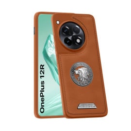 Vaku ® OnePlus 12R Regal Shield Metal Lion Engraved Leather Protective Back Cover