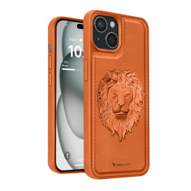 Vaku ® Apple iPhone 15 Lion Embossed Luxury Designer Leather Protective Back Cover