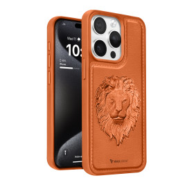 Vaku ® Apple iPhone 15 Pro Max Lion Embossed Luxury Designer Leather Protective Back Cover
