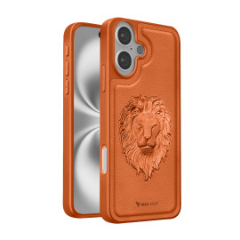 Vaku ® Apple iPhone 16 Plus Lion Embossed Luxury Designer Leather Protective Back Cover