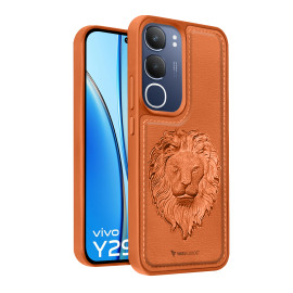 Vaku ® Vivo Y29 5G Lion Embossed Luxury Designer Leather Protective Back Cover