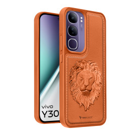 Vaku ® Vivo Y300 5G Lion Embossed Luxury Designer Leather Protective Back Cover