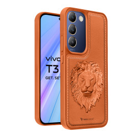Vaku ® Vivo T3 5G Lion Embossed Luxury Designer Leather Protective Back Cover