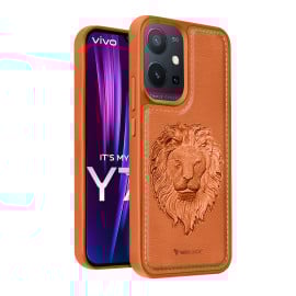 Vaku ® Vivo Y75 5G Lion Embossed Luxury Designer Leather Protective Back Cover