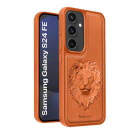 Vaku ® Samsung Galaxy S24 FE Lion Embossed Luxury Designer Leather Protective Back Cover
