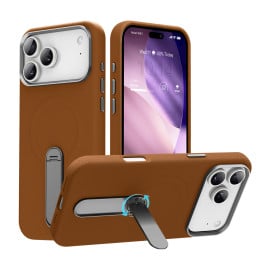 Vaku Luxos ® Apple iPhone 17 Pro Zayro Magpro Leather Scratch Resistant Military-Grade Case With Alloy Metal Stand Shockproof Protective Back Cover