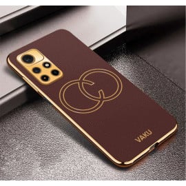 Vaku ® Redmi Note 11T 5G Skylar Leather Pattern Gold Electroplated Soft TPU Back Cover