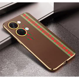 Vaku ® OnePlus Nord 3 Felix Line Leather Stitched Gold Electroplated Soft TPU Back Cover
