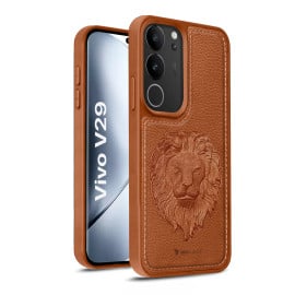 Vaku ® Vivo V29 5G Lion Embossed Luxury Designer Leather Protective Back Cover Case