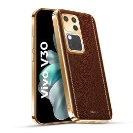 Vaku ® Vivo V30 5G Luxemberg Leather Pattern Gold Electroplated Soft TPU Back Cover