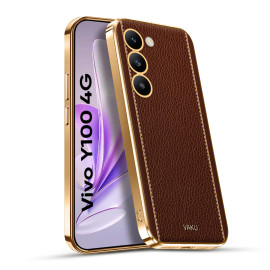 Vaku ® Vivo Y100 4G Luxemberg Leather Pattern Gold Electroplated Soft TPU Back Cover
