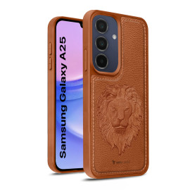 Vaku ® Samsung Galaxy A25 5G Lion Embossed Luxury Designer Leather Protective Back Cover Case