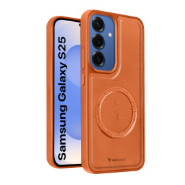 Vaku ® Samsung Galaxy S25 Maxtron Leather Stitched Magnetic Magsafe Non-Slip Grip Shockproof Back Cover