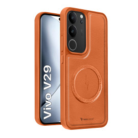 Vaku ® Vivo V29 5G Maxtron Leather Stitched Magnetic Magsafe Non-Slip Grip Shockproof Back Cover