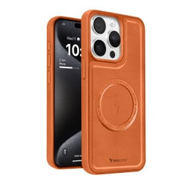 Vaku ® Apple iPhone 15 Pro Maxtron Leather Stitched Magnetic Magsafe Non-Slip Grip Shockproof Back Cover