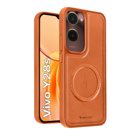 Vaku ® Vivo Y28s 5G Maxtron Leather Stitched Magnetic Magsafe Non-Slip Grip Shockproof Back Cover