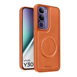 Vaku ® Vivo Y300 5G Maxtron Leather Stitched Magnetic Magsafe Non-Slip Grip Shockproof Back Cover