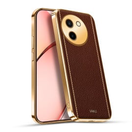Vaku ® Vivo T3x 5G Luxemberg Leather Pattern Gold Electroplated Soft TPU Back Cover