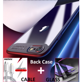 Combo Vaku ® Apple iPhone 7  Kowloon Series Top Quality Soft Silicone 4Ultra-thin Transparent Cover + 2.5D Tempered Glass + Charging Cable