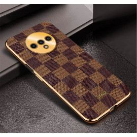 Vaku ® OnePlus 7T Cheron Series Leather Stitched Gold Electroplated Soft TPU Back Cover