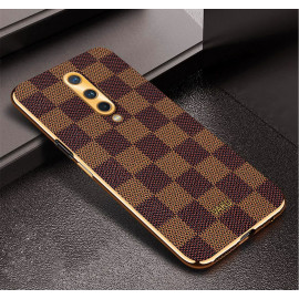 Vaku ® OnePlus 8 Cheron Series Leather Stitched Gold Electroplated Soft TPU Back Cover