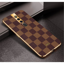 Vaku ® Oppo F11 Pro Cheron Series Leather Stitched Gold Electroplated Soft TPU Back Cover