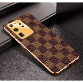 Vaku ® Samsung Galaxy S20 Ultra Cheron Series Leather Stitched Gold Electroplated Soft TPU Back Cover