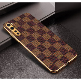 Vaku ® OnePlus Nord Cheron Series Leather Stitched Gold Electroplated Soft TPU Back Cover