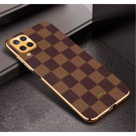 Vaku ® Samsung Galaxy M12 Cheron Series Leather Stitched Gold Electroplated Soft TPU Back Cover