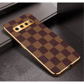 Vaku ® Samsung Galaxy S10 Cheron Series Leather Stitched Gold Electroplated Soft TPU Back Cover