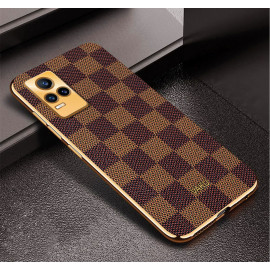 Vaku ® Vivo Y73 Cheron Series Leather Stitched Gold Electroplated Soft TPU Back Cover