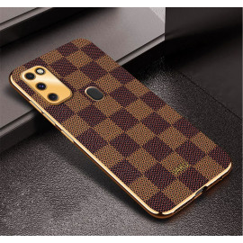 Vaku ® Samsung Galaxy M30S Cheron Series Leather Stitched Gold Electroplated Soft TPU Back Cover