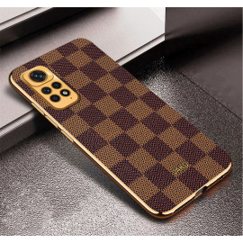 Vaku ® Redmi Note 11 Cheron Series Leather Stitched Gold Electroplated Soft TPU Back Cover