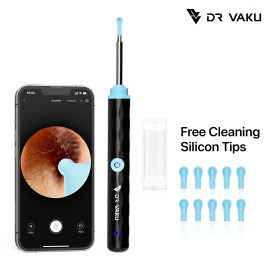 Dr. Vaku ® Earocam Earwax Removal Tool with 1080p Wireless Camera Waterproof Visual Ear Scope Compatible with Android,iOS - Black