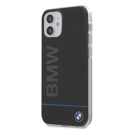 BMW ® Apple iPhone 12 Mini Shiny Hard Case Blue Horizontal Line and Printed Logo - Black