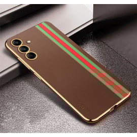 Vaku ® Samsung Galaxy S24 Plus Felix Line Leather Pattern Gold Electroplated Soft TPU Back Cover