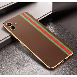 Vaku ® Samsung Galaxy A04e Felix Line Leather Stitched Gold Electroplated Soft TPU Back Cover