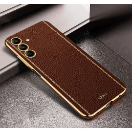 Vaku ® Samsung Galaxy A04s Luxemberg Series Leather Stitched Gold Electroplated Soft TPU Back Cover