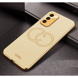 Vaku ® Samsung Galaxy F13 Skylar Leather Pattern Gold Electroplated Soft TPU Back Cover
