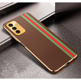 Vaku ® Samsung Galaxy F23 5G Felix Line Leather Stitched Gold Electroplated Soft TPU Back Cover