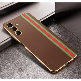 Vaku ® Samsung Galaxy M13 Felix Line Leather Stitched Gold Electroplated Soft TPU Back Cover