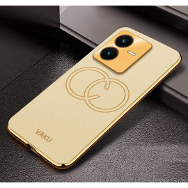 Vaku ® Vivo Y22 Skylar Leather Pattern Gold Electroplated Soft TPU Back Cover