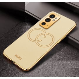 Vaku ® OnePlus 9RT Skylar Leather Pattern Gold Electroplated Soft TPU Back Cover