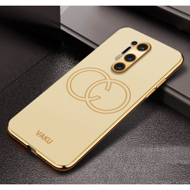 Vaku ® OnePlus 8 Pro Skylar Series Leather Stitched Gold Electroplated Soft TPU Back Cover