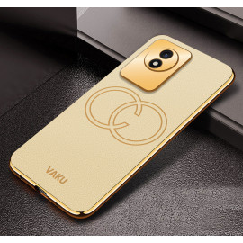 Vaku ® Vivo Y02 Skylar Leather Pattern Gold Electroplated Soft TPU Back Cover Case