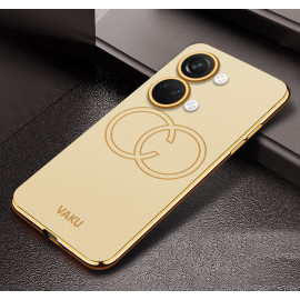 Vaku ® OnePlus Nord 3 Skylar Series Leather Stitched Gold Electroplated Soft TPU Back Cover