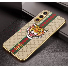 Vaku ® Samsung Galaxy S23 Plus Lynx Leather Stitched Gold Electroplated Soft TPU Back Cover Case