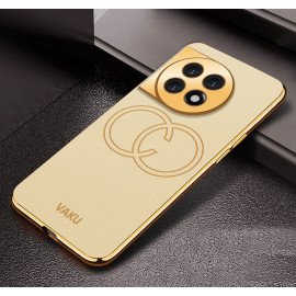 Vaku ® OnePlus 11R Skylar Leather Stitched Gold Electroplated Soft TPU Back Cover