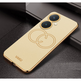 Vaku ® Vivo Y27 Skylar Leather Pattern Gold Electroplated Soft TPU Back Cover